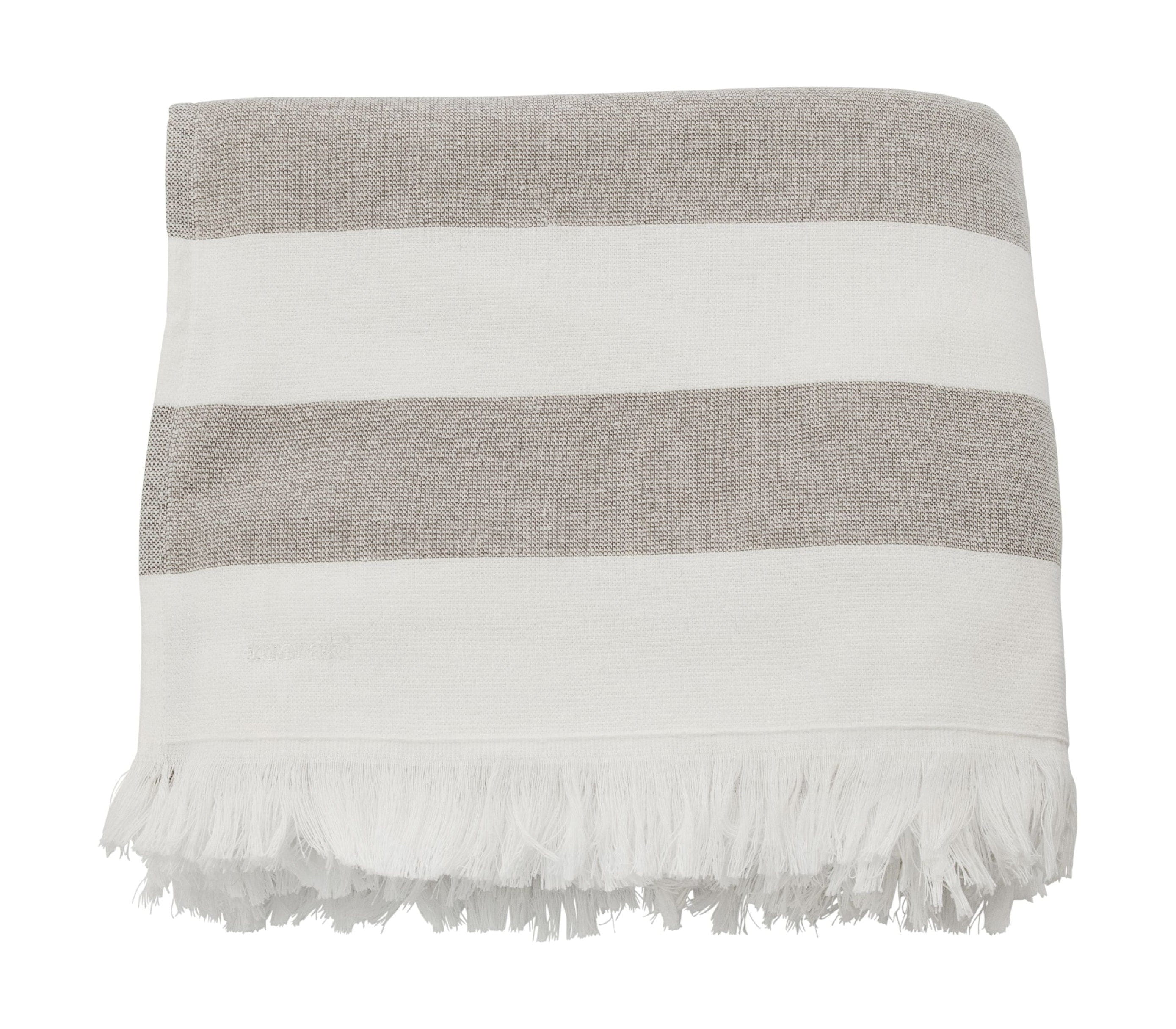 Meraki Barbarum Towel 100x180 Cm, White And Brown Stripes