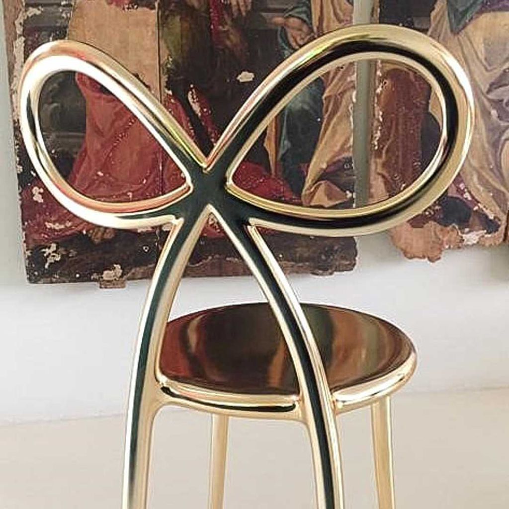 Qeeboo Ribbon Chair Metal Finish By Nika Zupanc Set Of 2, Pink Gold