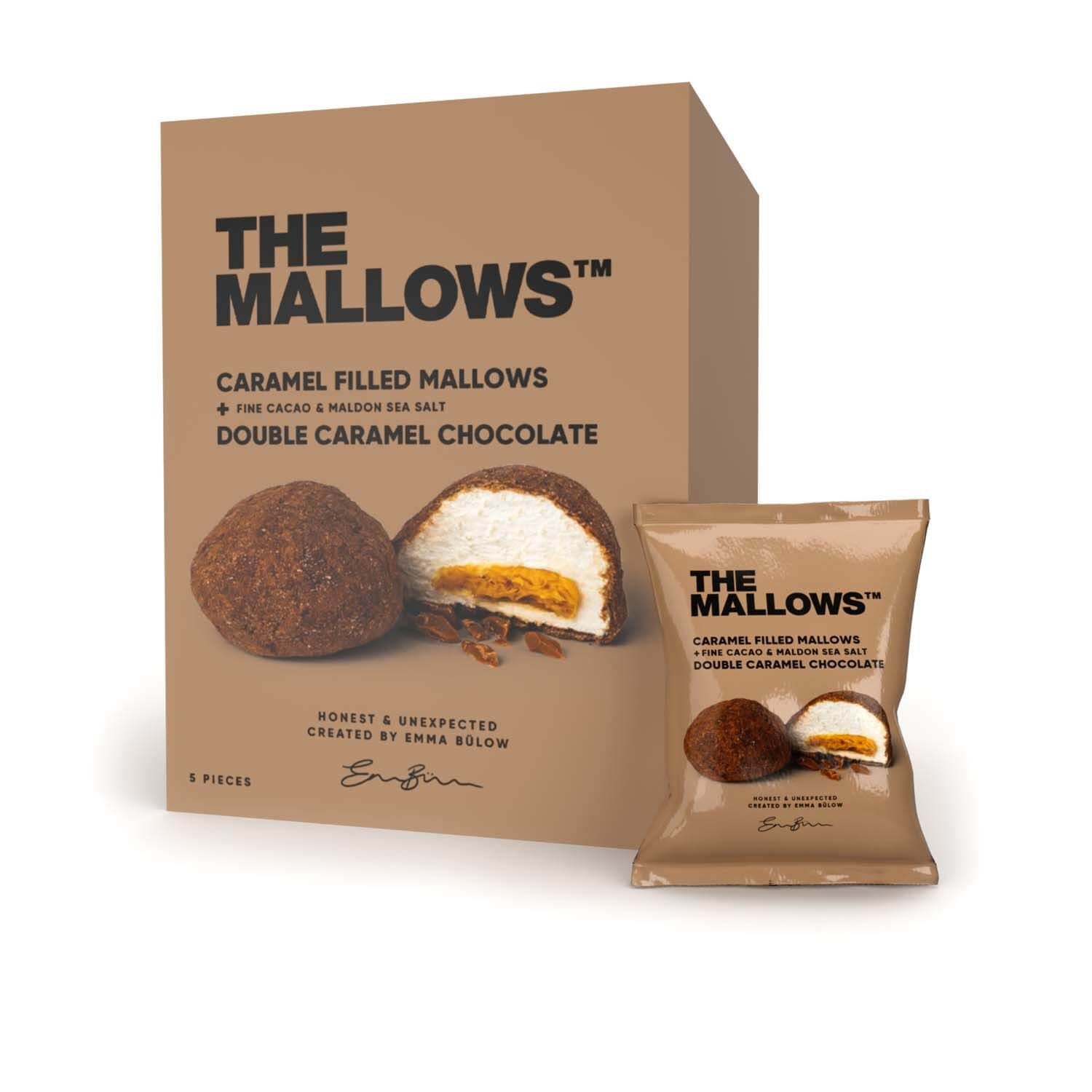 The Mallows Marshmallows z karmelowym napełnianiem i czekoladową podwójną czekoladą karmelową, 90G