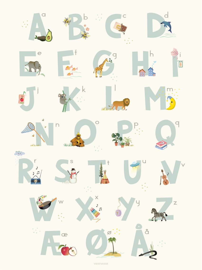 Vissevasse duński plakat alphabetowy, 50x70 cm
