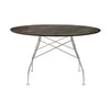 Kartell błyszczący stół okrągły marmur, chrom/starzejący się brąz