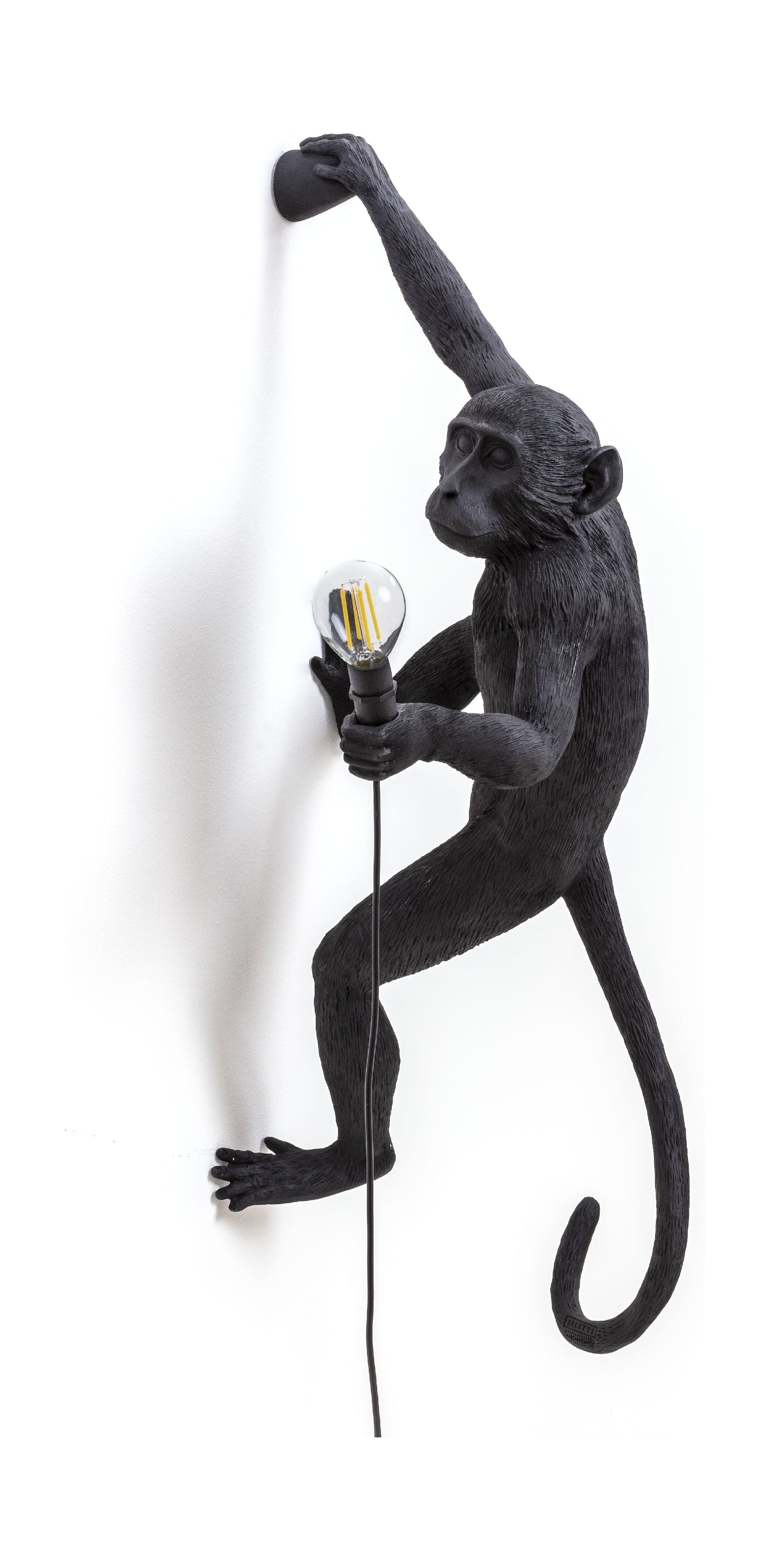 Lampka zewnętrzna Seletti Monkey Black, wisząca prawa ręka