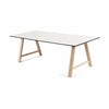 Wydłużony stół meble Andersen T1, biały laminat, dąb Soaped, 160 cm