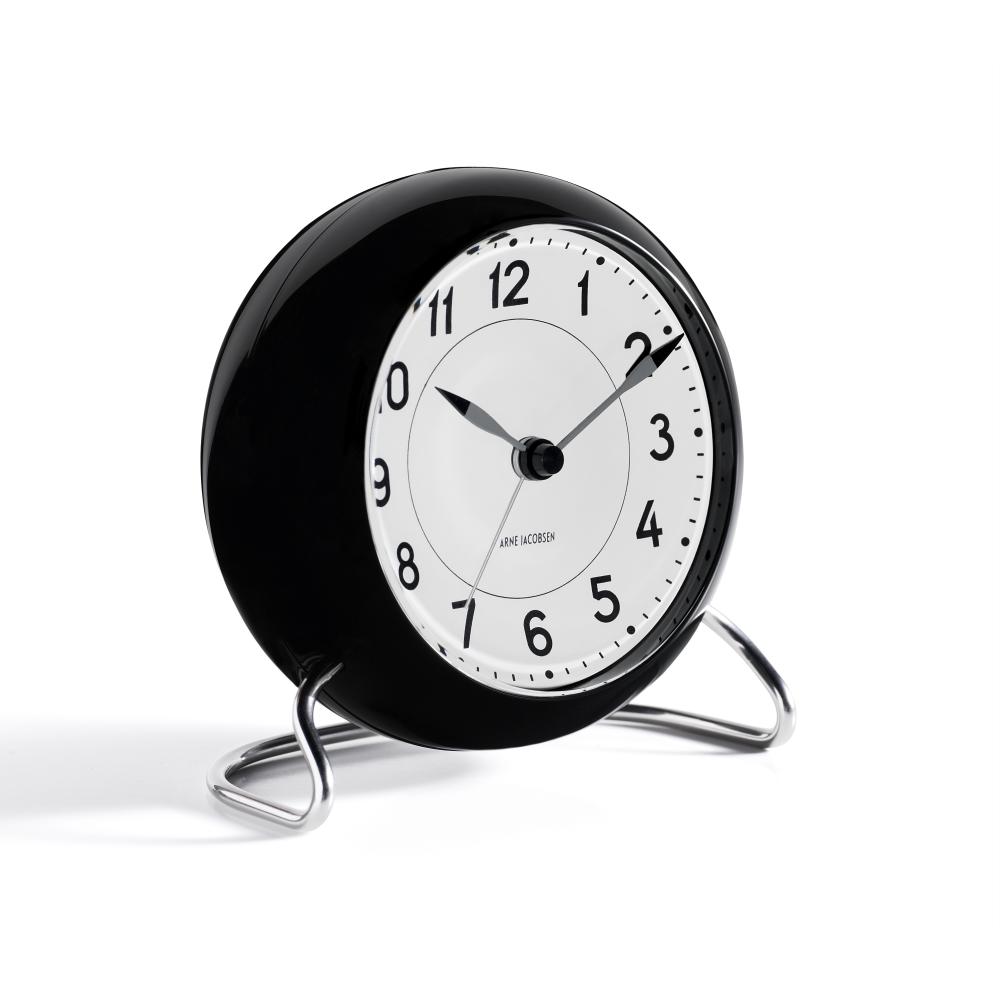 Zegar stołu stacji Arne Jacobsen z alarmem, czarny