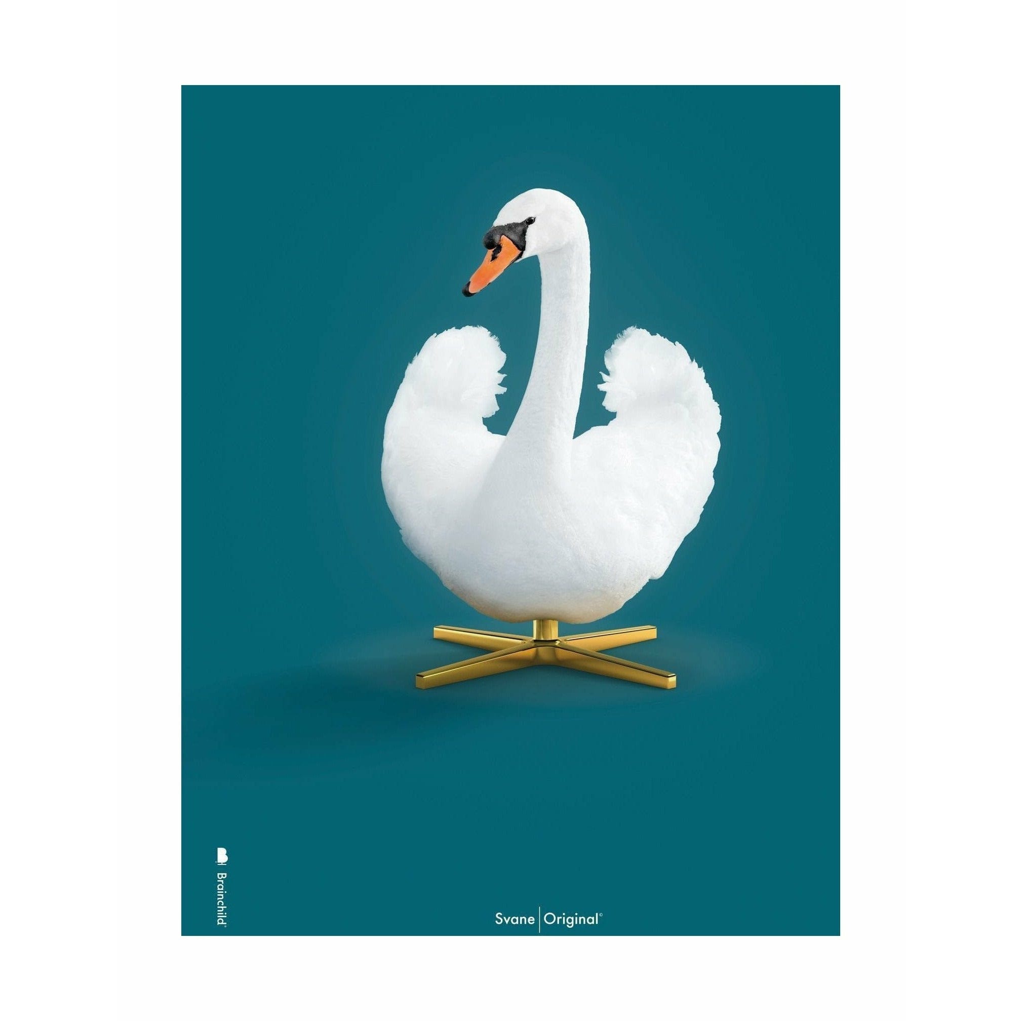 Brainchild Swan Classic Poster Without Frame A5, Petroleum Blue Background