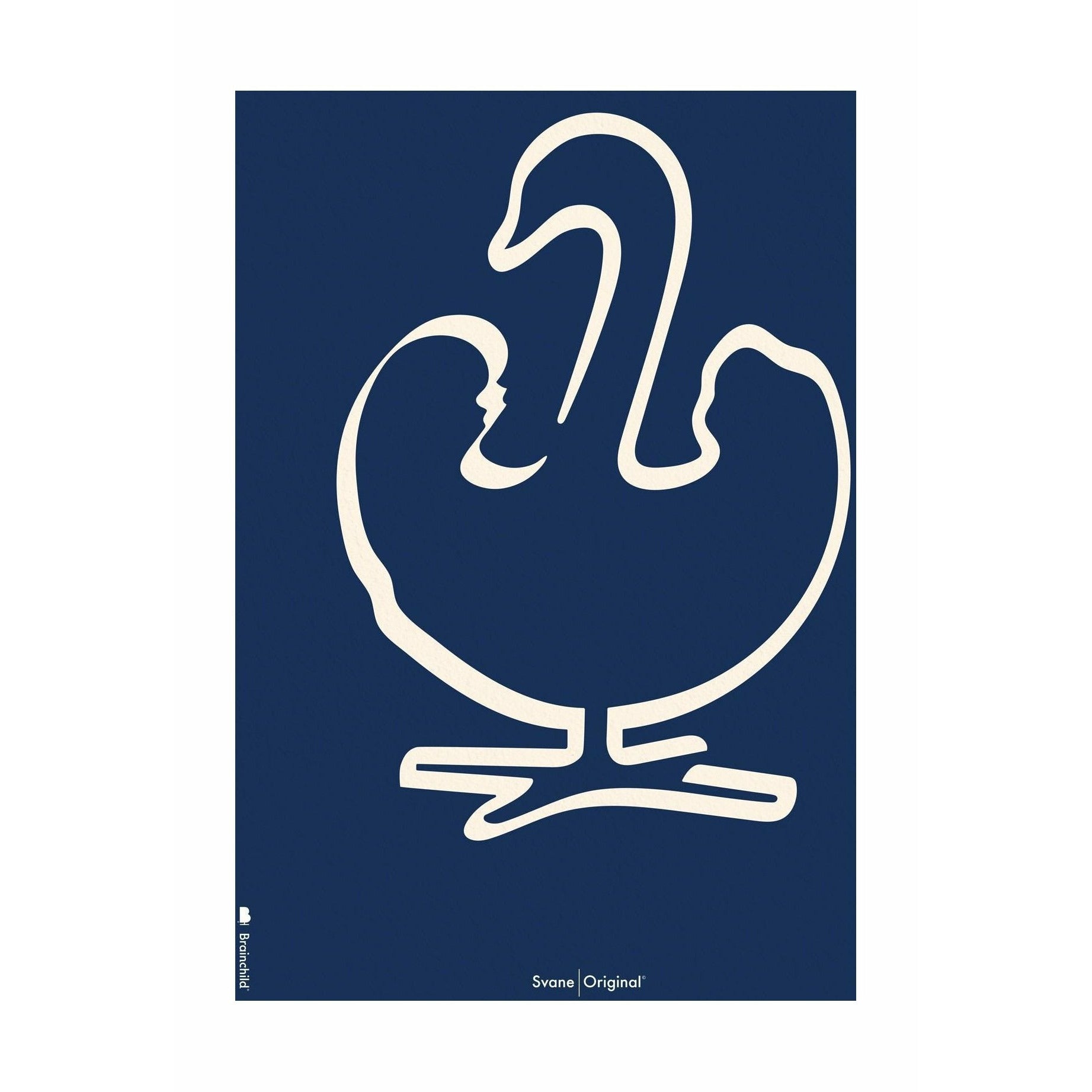Brainchild Swan Line Poster Without Frame A5, Blue Background