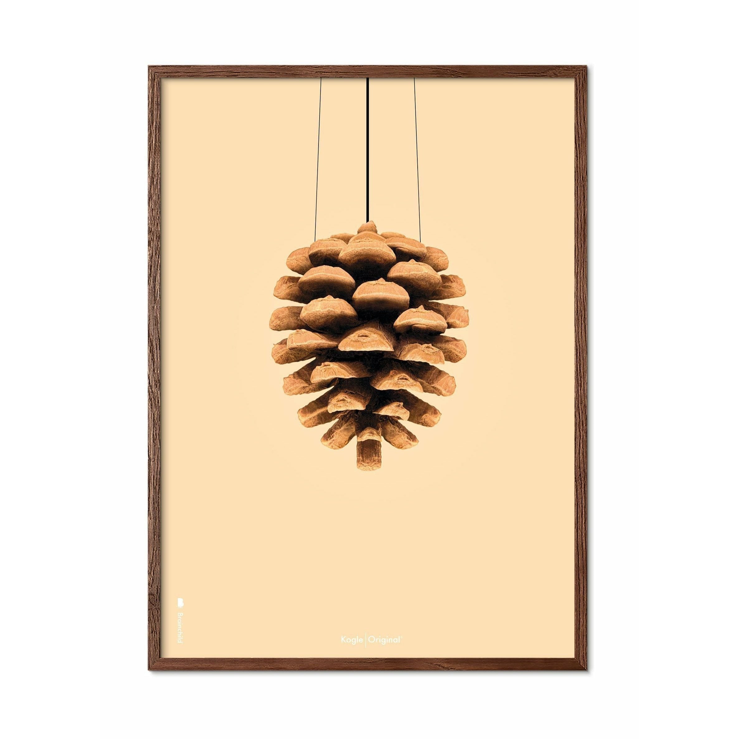 Brainchild Pine Cone Classic Poster, Frame Made Of Dark Wood 50x70 Cm, Sand Colored Background