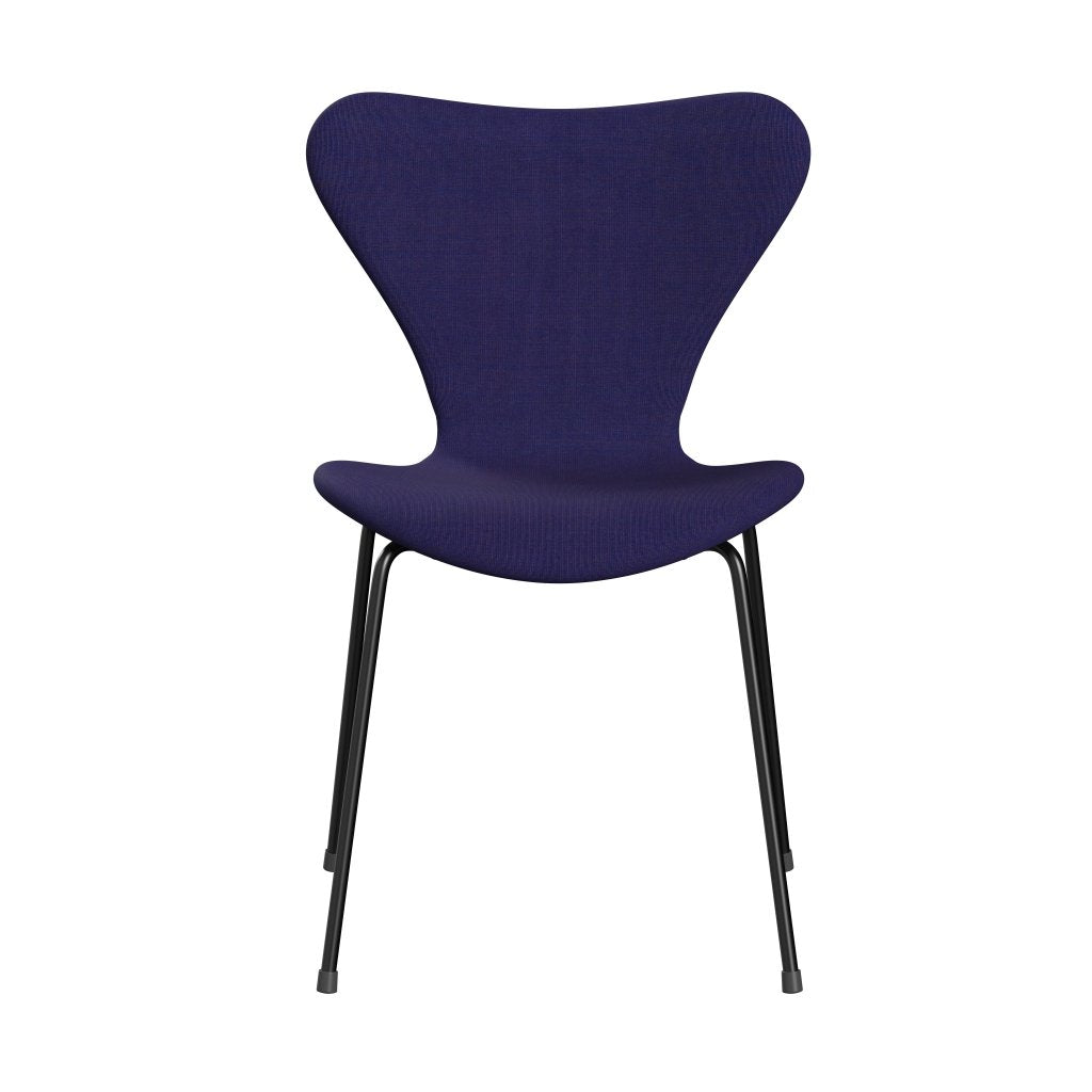 Fritz Hansen 3107 krzesło pełne tapicerka, czarny/płótno eklektyczny niebieski