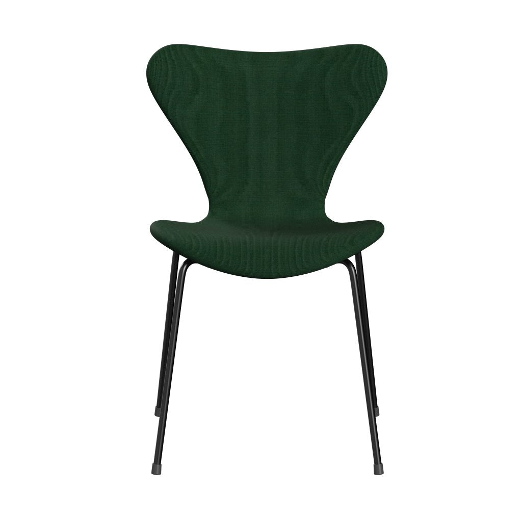 Fritz Hansen 3107 Krzesło pełna tapicerka, czarny/płótno trawiasty zielony