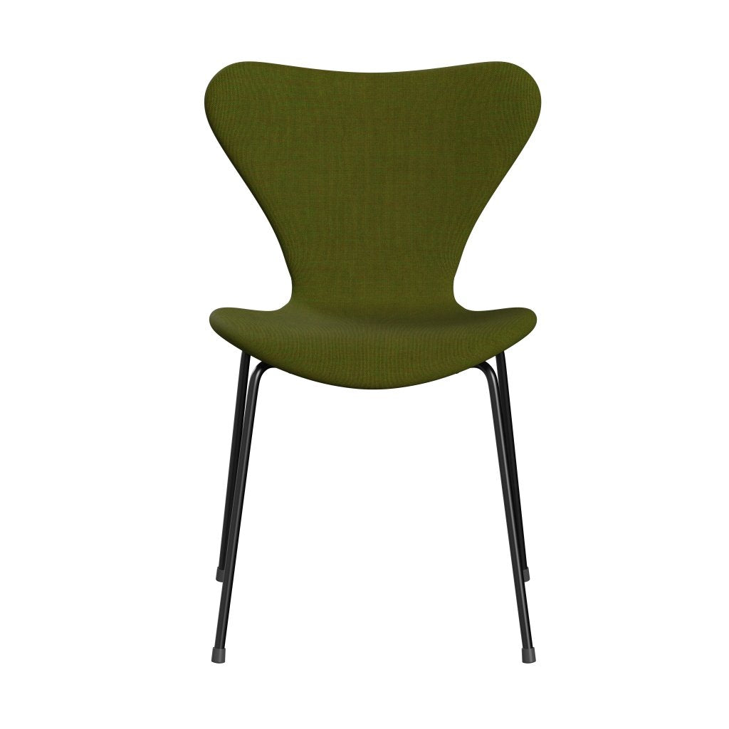 Fritz Hansen 3107 Krzesło pełna tapicerka, czarna/płótno lekka trawa zielona