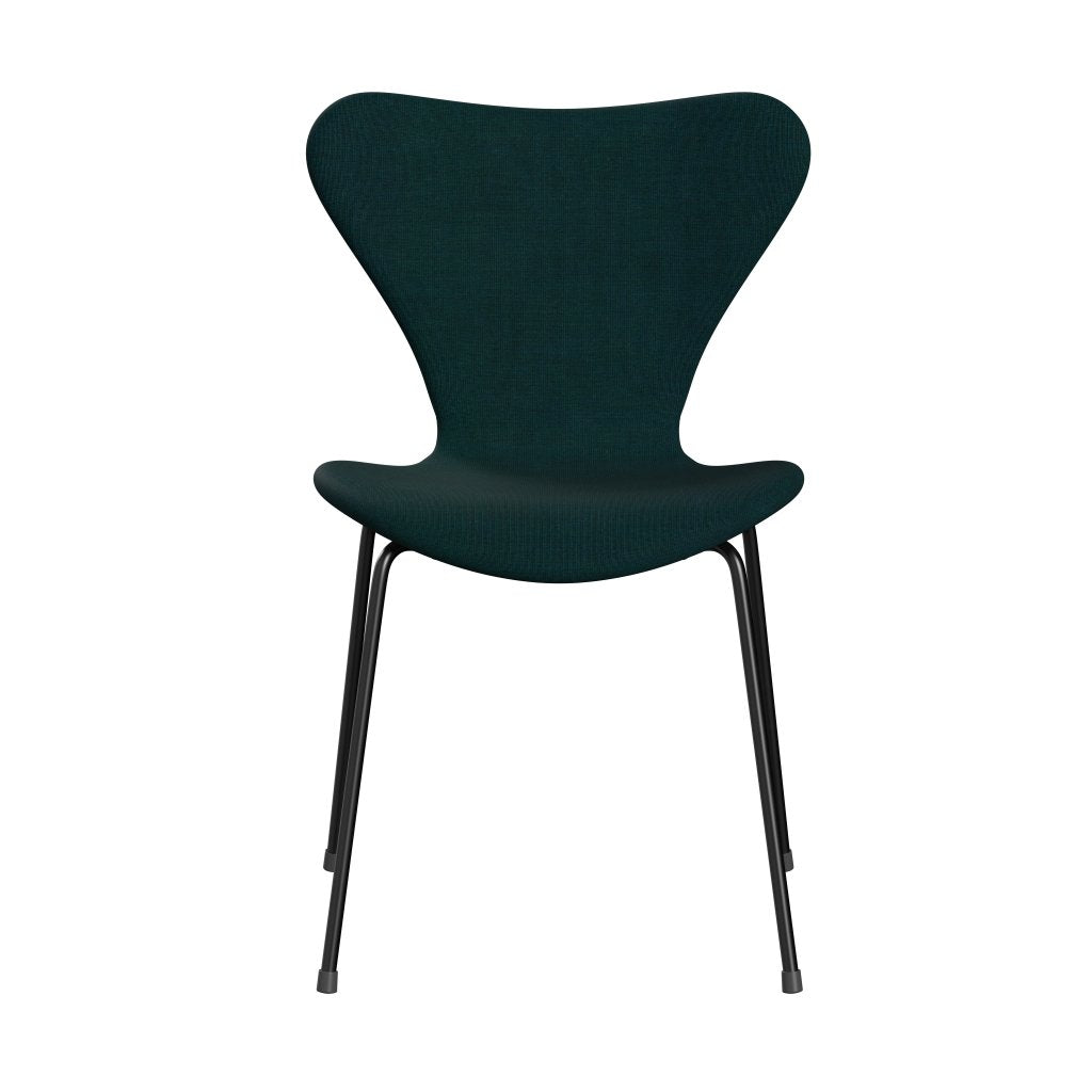 Fritz Hansen 3107 Krzesło pełna tapicerka, czarny/płótno ciemnoniebieski/zielony