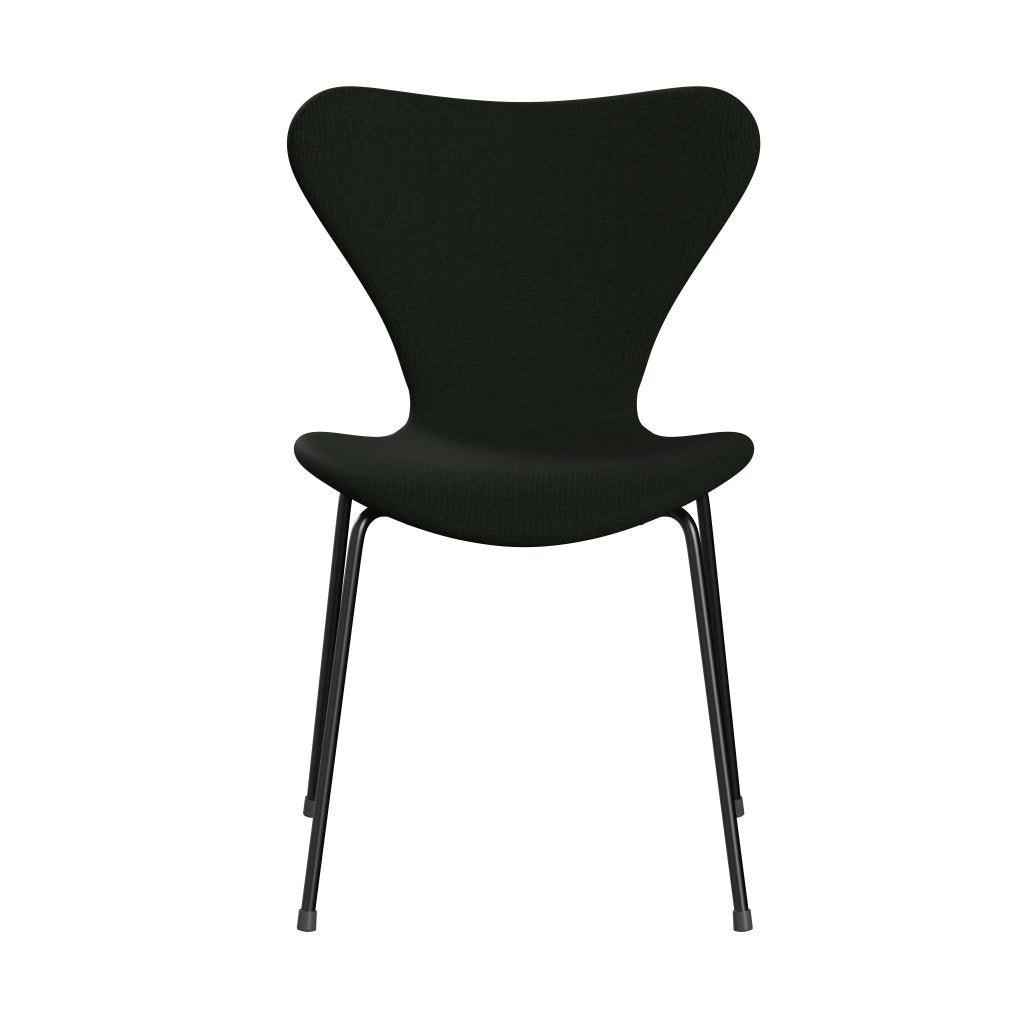 Fritz Hansen 3107 krzesło pełne tapicerka, czarny/płótno ciemnozielony