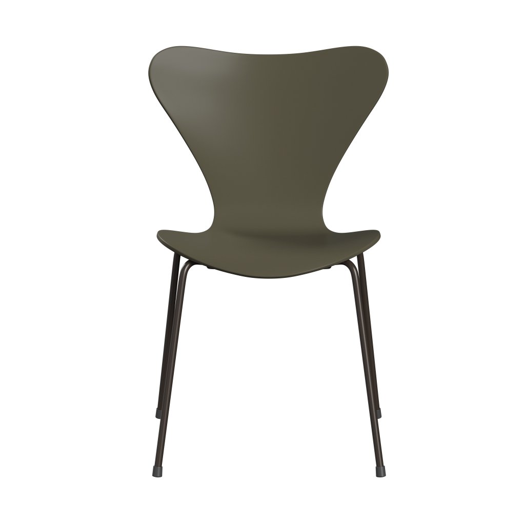 Fritz Hansen 3107 Krzesło niezapicerowane, brązowy brąz/lakierowany oliwkowy zielony