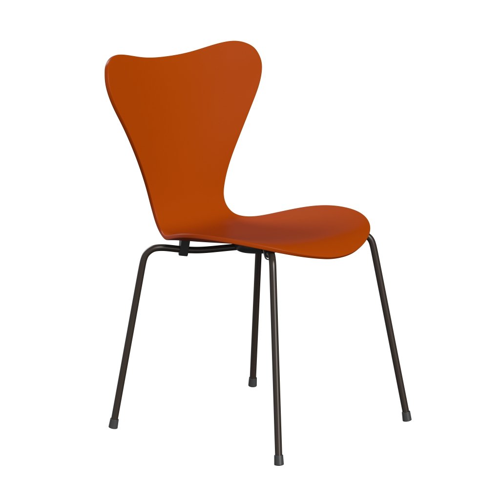 Fritz Hansen 3107 Krzesło niezapicerowane, brązowy brąz/lakierowany Paradise Orange