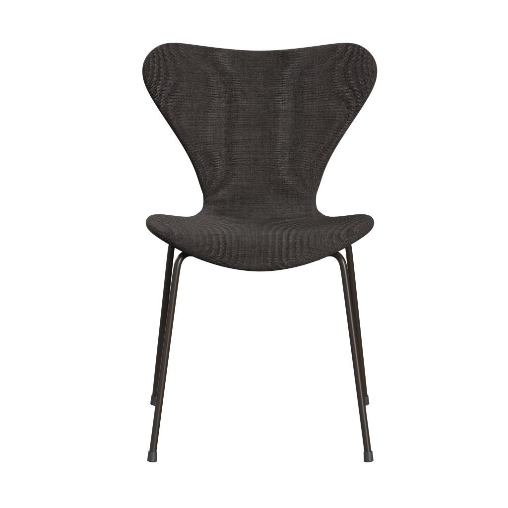 Fritz Hansen 3107 Krzesło pełna tapicerka, brązowy brąz/płótno ciemnoszary