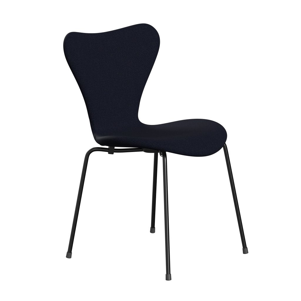 Fritz Hansen 3107 krzesło pełne tapicerka, czarny/płótno ciemnoniebieski