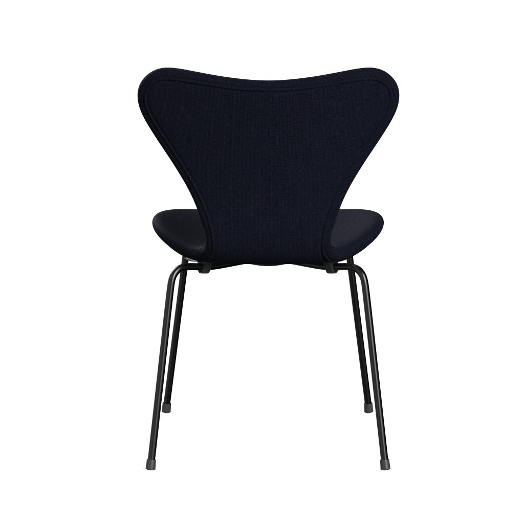 Fritz Hansen 3107 krzesło pełne tapicerka, czarny/płótno ciemnoniebieski