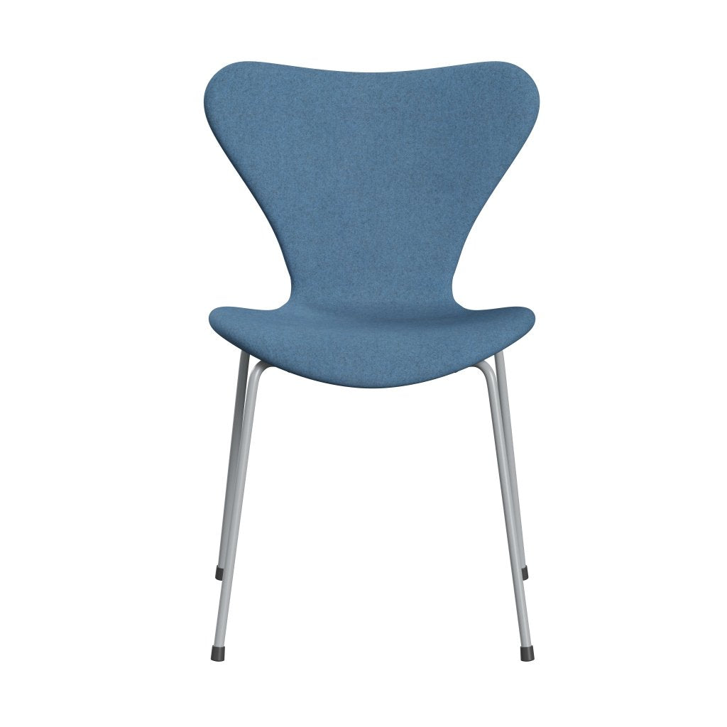 Fritz Hansen 3107 krzesło pełne tapicerka, srebrny szary/divina melanżowy jasnoniebieski