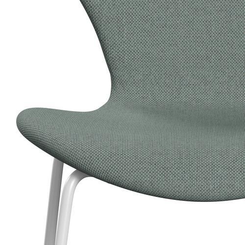 Fritz Hansen 3107 Krzesło pełne tapicerka, biała/re wełna światła Akwamaryna/naturalne