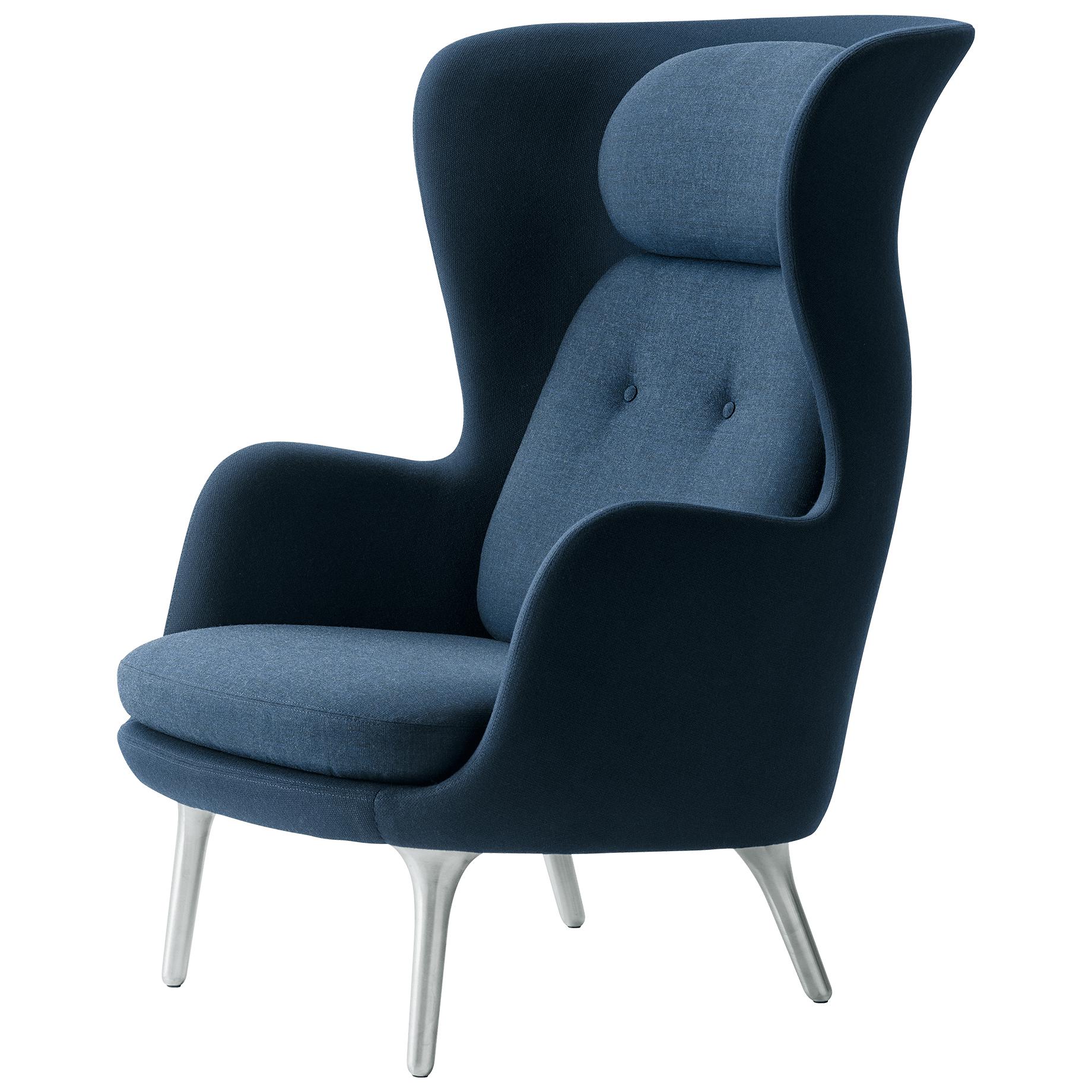 Fritz Hansen Ro Lounge krzesło dwa tonus aluminium, sława/płótno ciemnoniebieskie