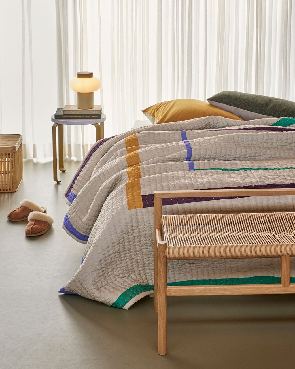 Hübsch Twist Bedspread 260x260 Cm, Multi Coloured/Sand Colours