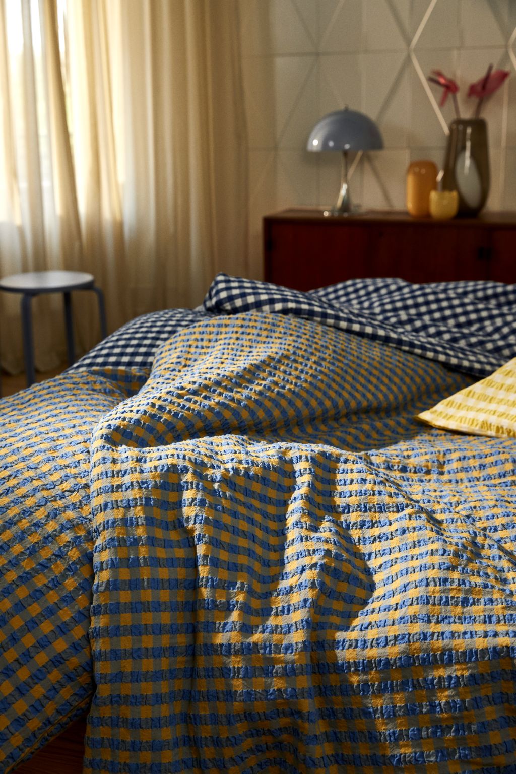 Bed z łóżka Juna Bæk & Bølge 140 x200 cm, niebieski/ochra