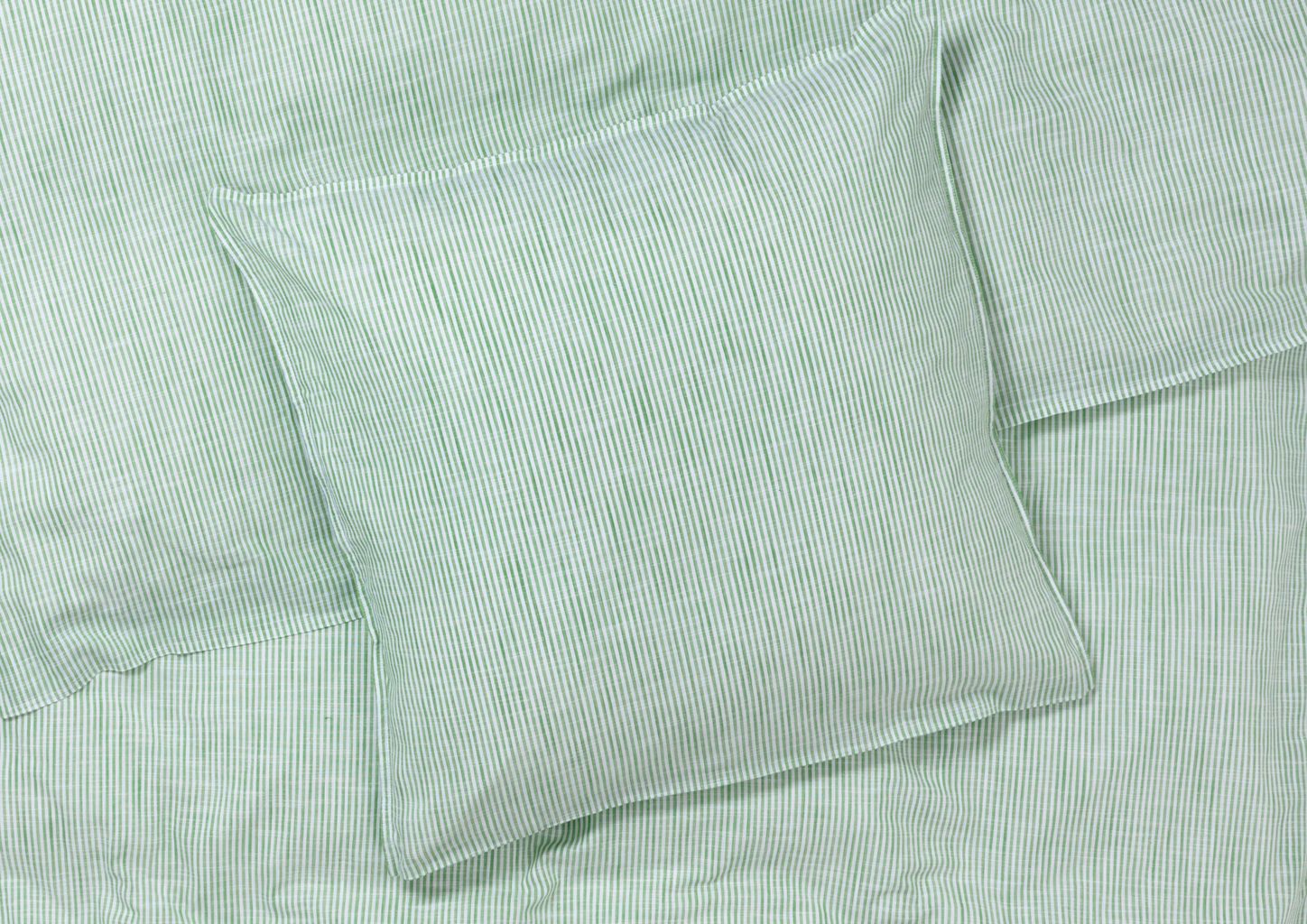 Juna Monochrome Lines Linen 140 x 200 cm, zielony/biały