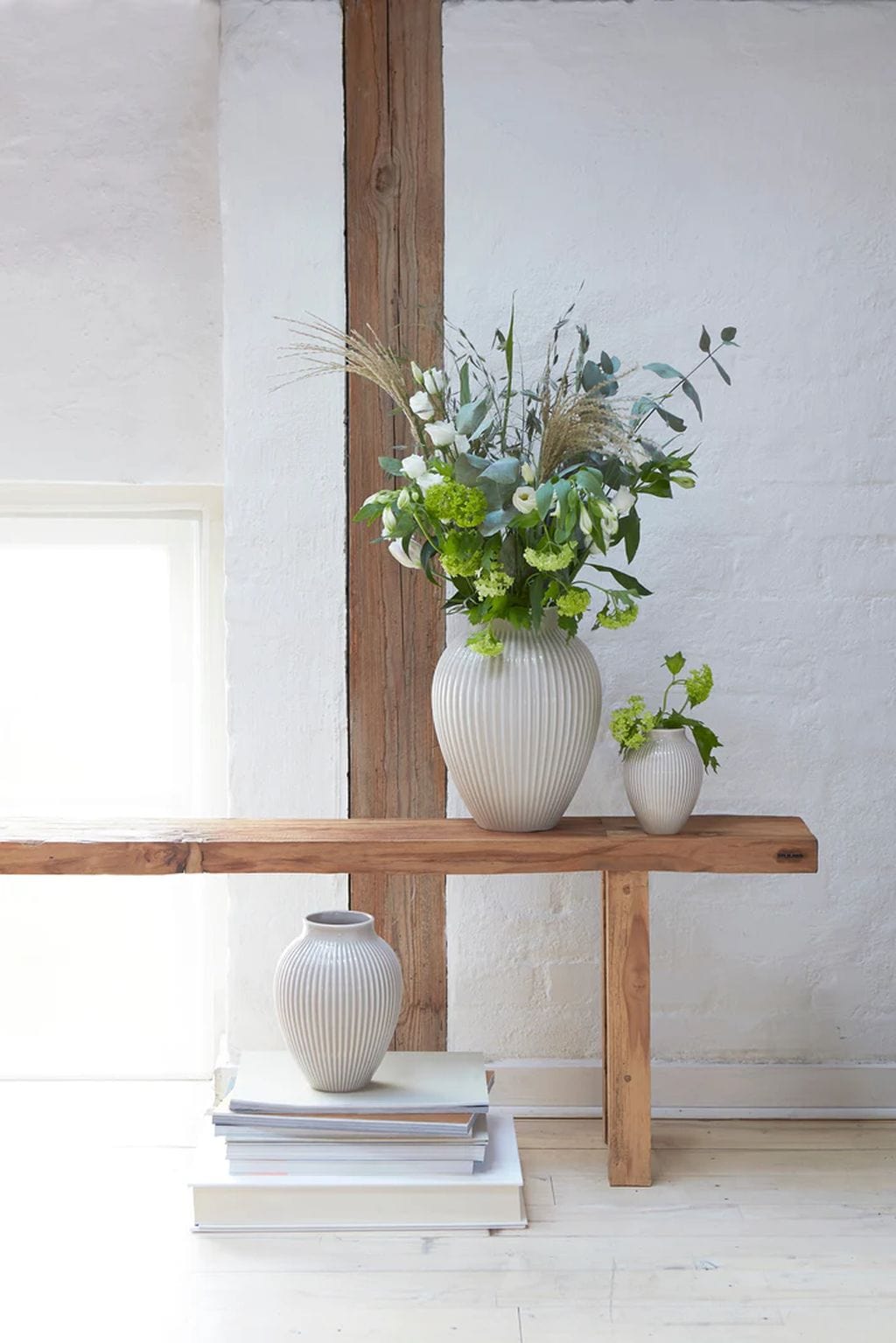 Knabstrup Keramik Vase With Grooves H 12,5 Cm, Grey