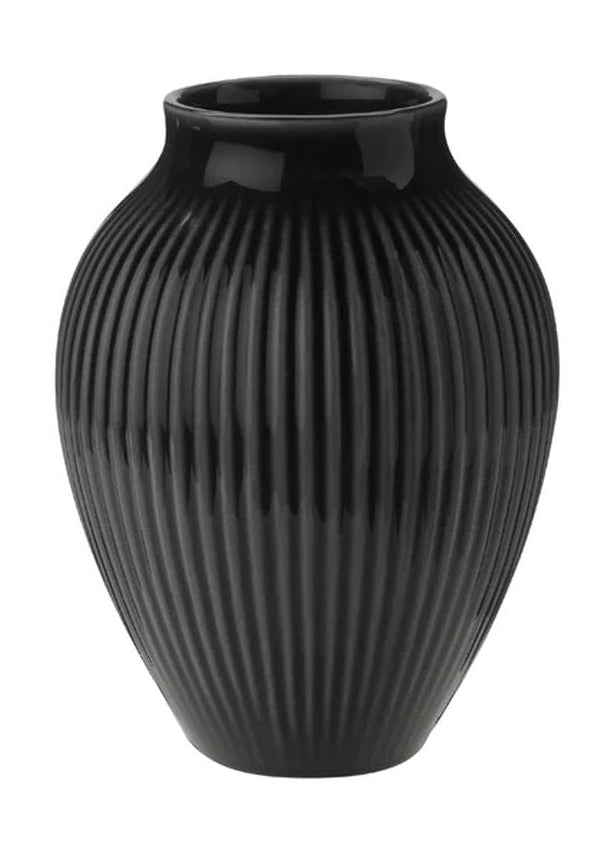 Knabstrup Keramik Vase With Grooves H 12,5 Cm, Black