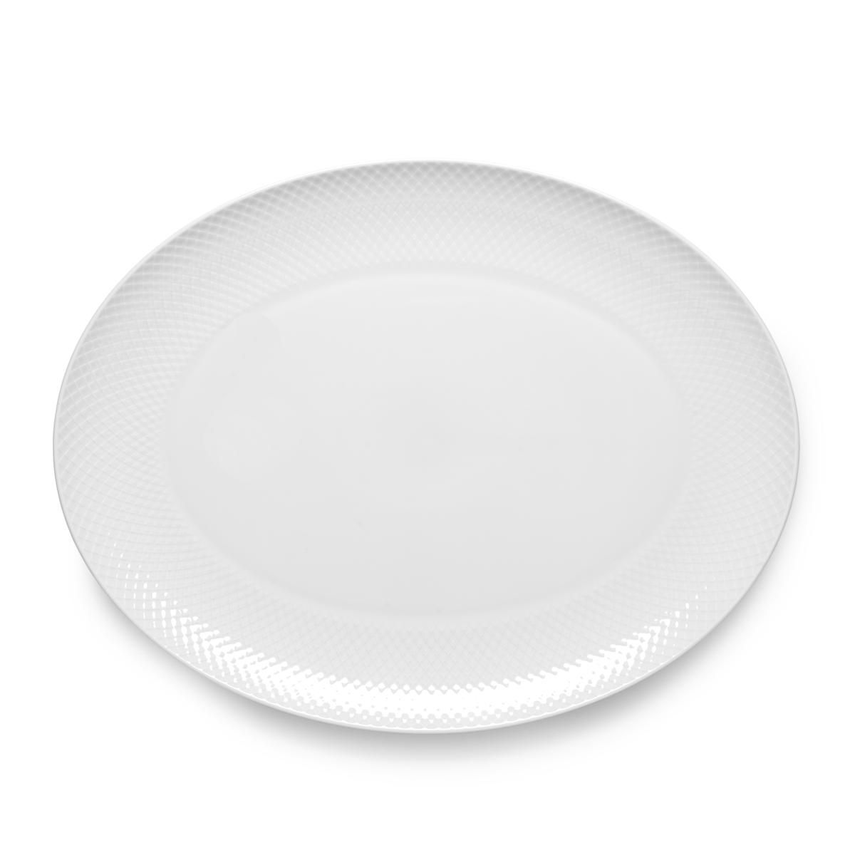 Lyngby Rhombe Serving Plate Oval White, 42 cm