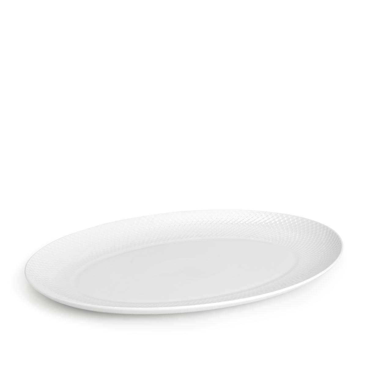 Lyngby Rhombe Serving Plate Oval White, 42 cm