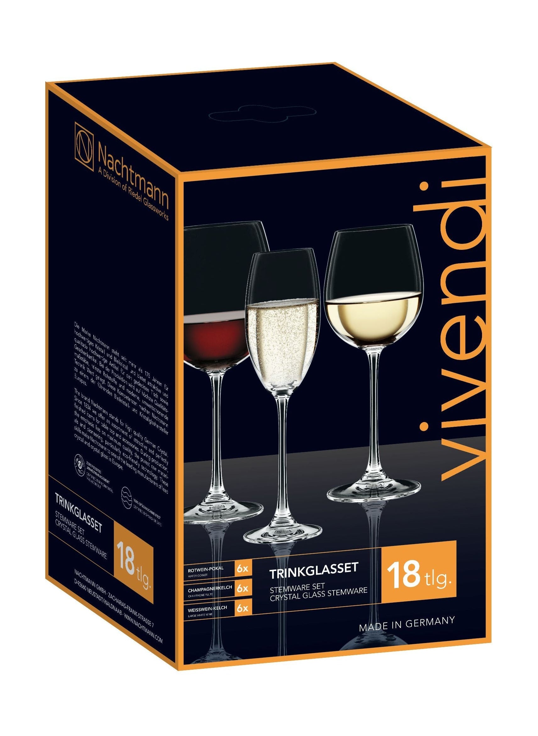 Nachtmann Vivendi Premium Sals Zestaw czerwonego wina/białego wina/szampana, zestaw 18