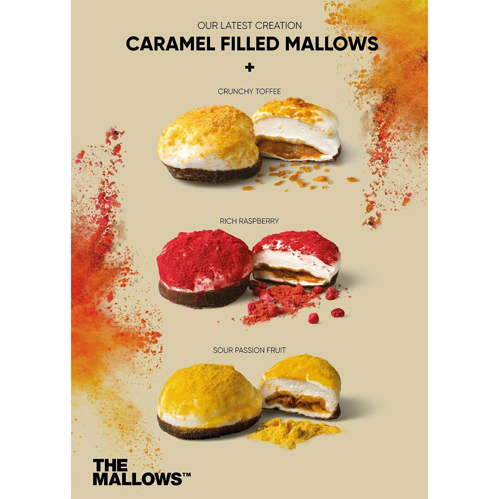 The Mallows Marshmallows z karmelowym napełniającym bogatym maliną, 11G