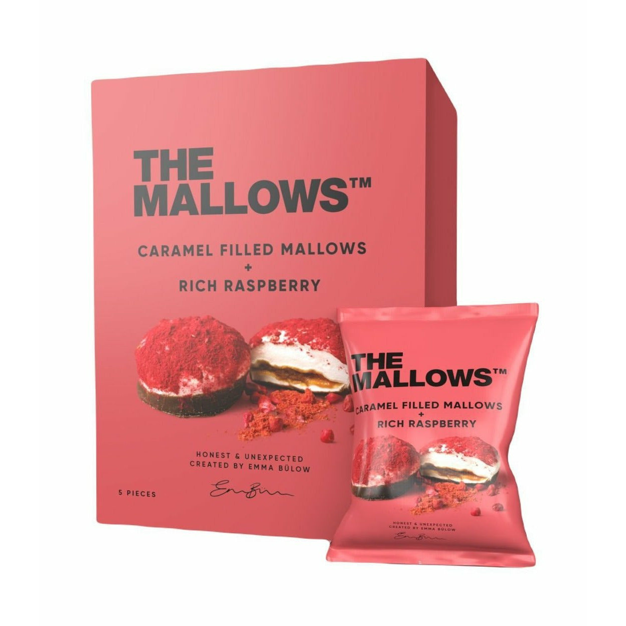 The Mallows Marshmallows z karmelowym napełniającym bogatym maliną, 55G