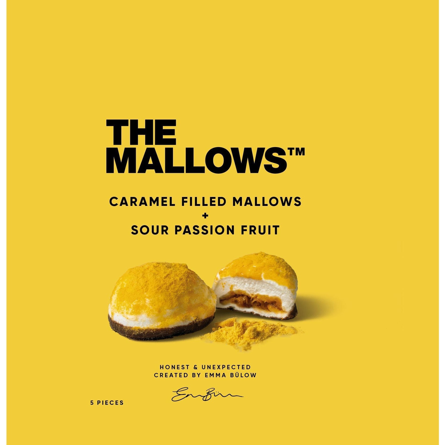 The Mallows Marshmallows z karmelowymi wypełniającymi kwaśną pasją owoców, 11G