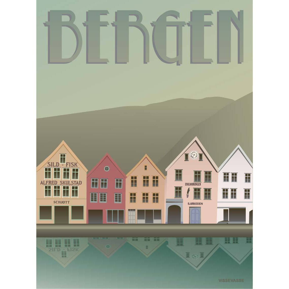 Plakat Vissevasse Bergen Bryggen, 15 x21 cm