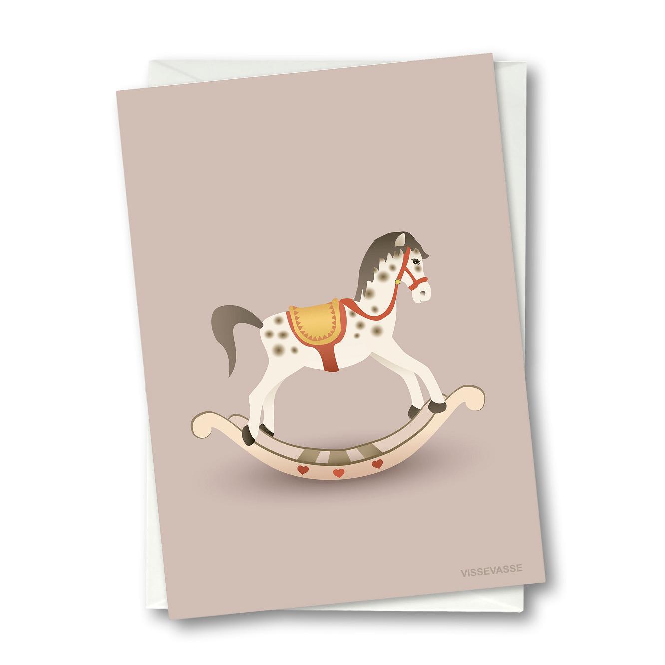 Vissevasse Rocking Horse Greeting Card, różowy, 10,5 x 15 cm