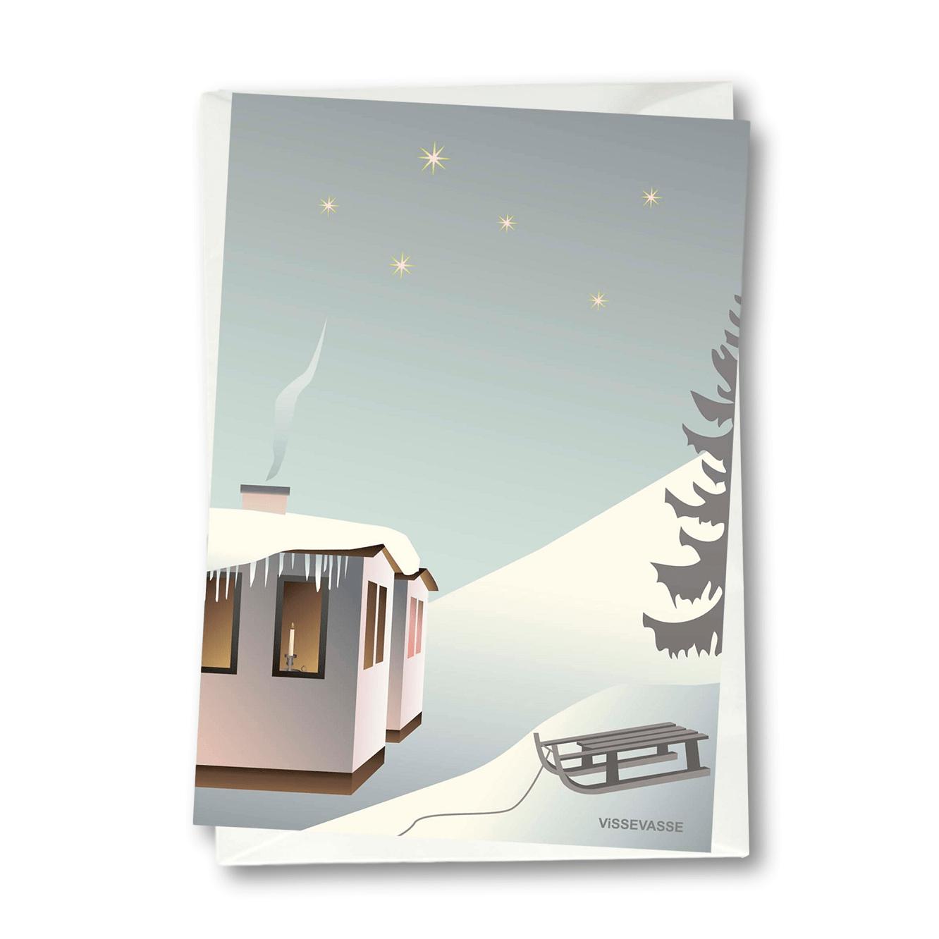 Vissevasse Sledge na karcie z życzeniami śniegu, 10,5 x 15 cm
