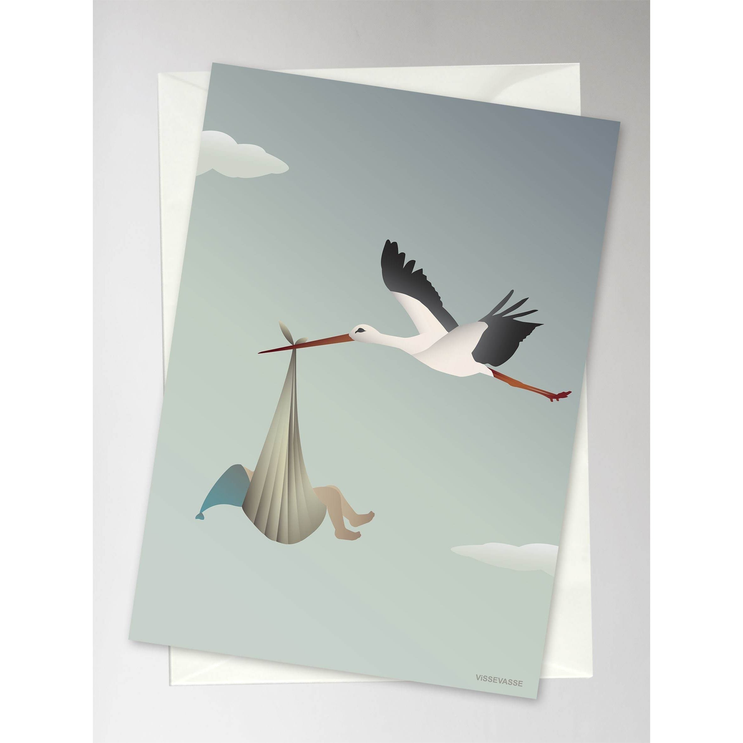 Vissevasse Stork Greeting Card 10,5 x 15 cm, niebieski
