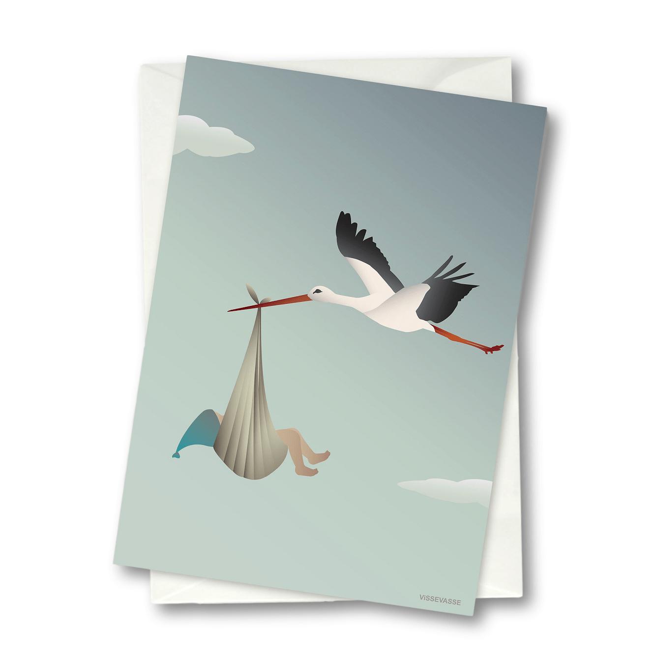 Vissevasse Stork Greeting Card 10,5 x 15 cm, niebieski