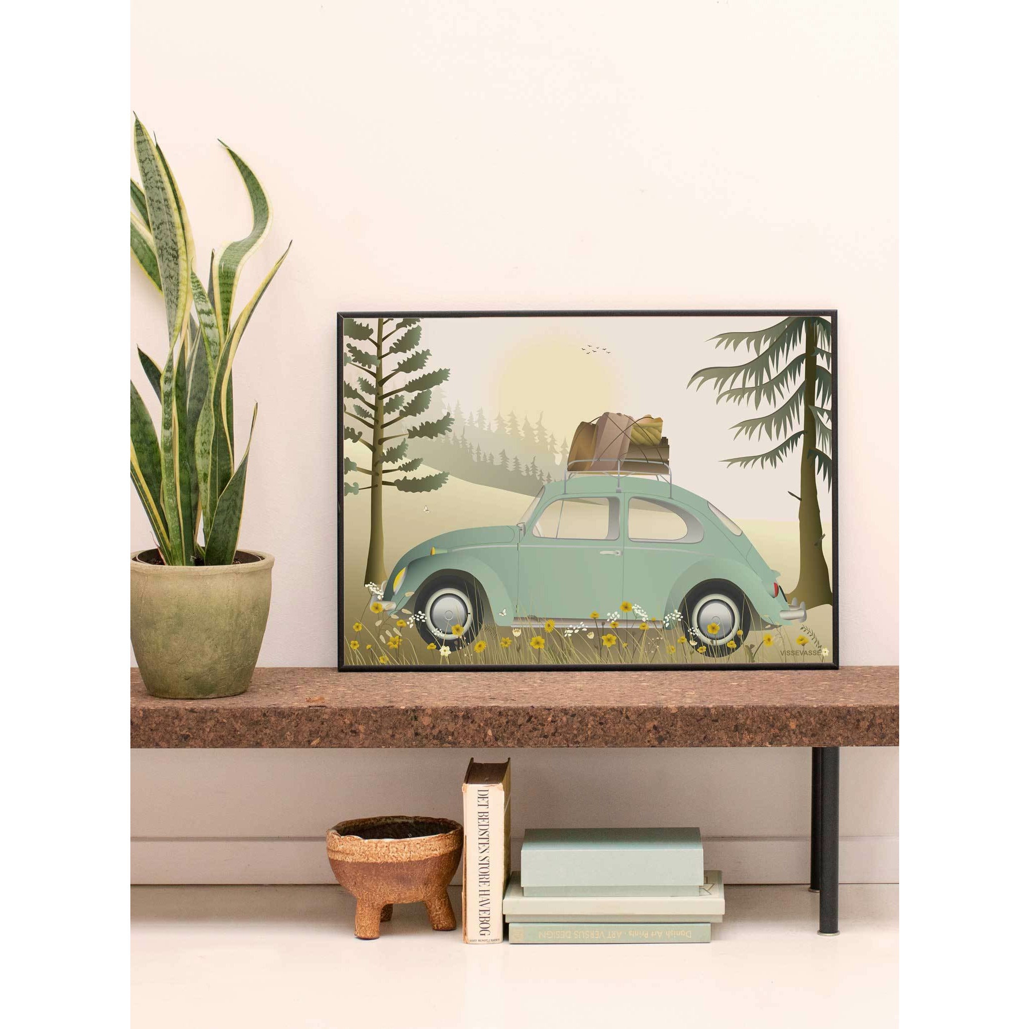 Vissevasse VW Beetle zielony plakat, 15 x21 cm