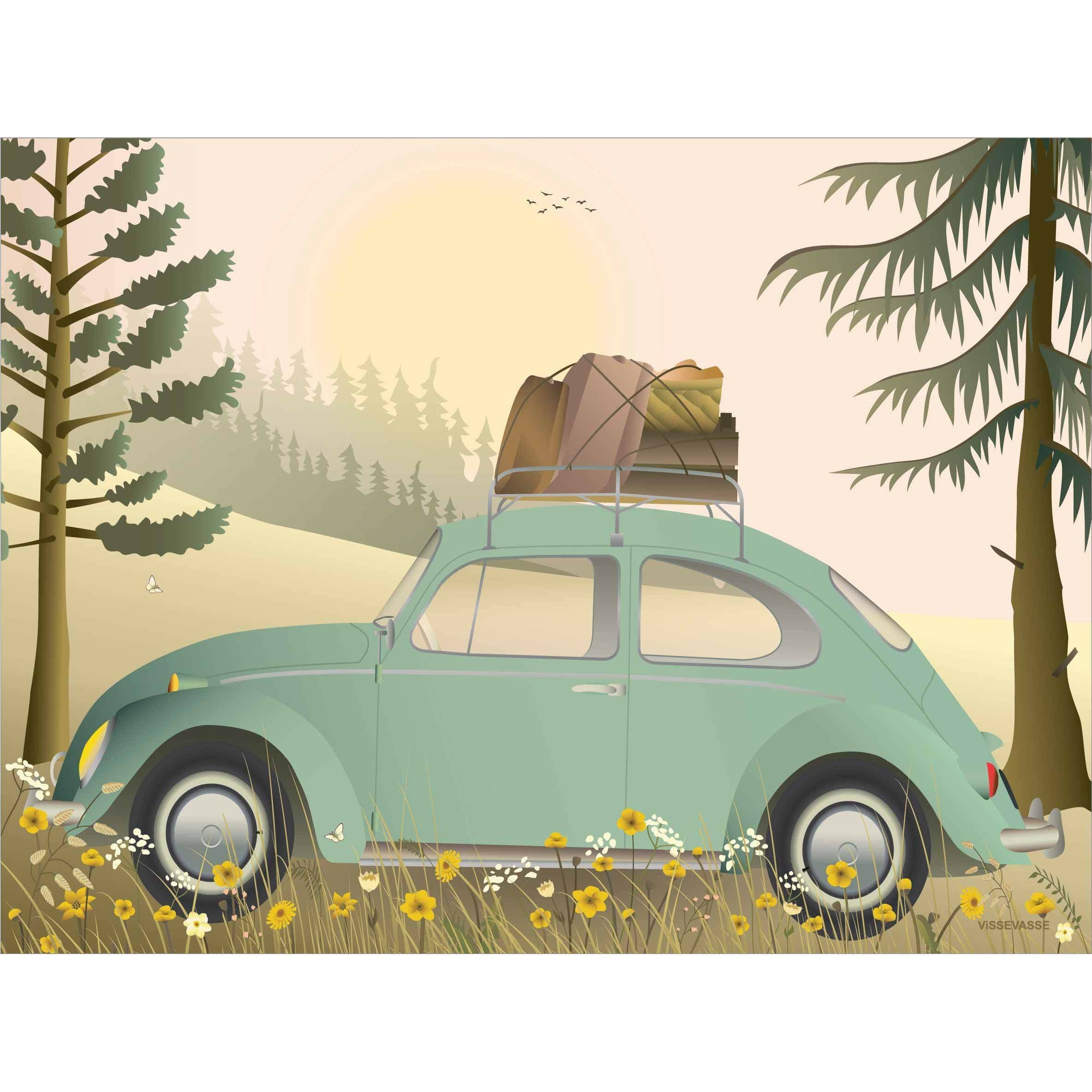 Vissevasse VW Beetle zielony plakat, 50 x 70 cm