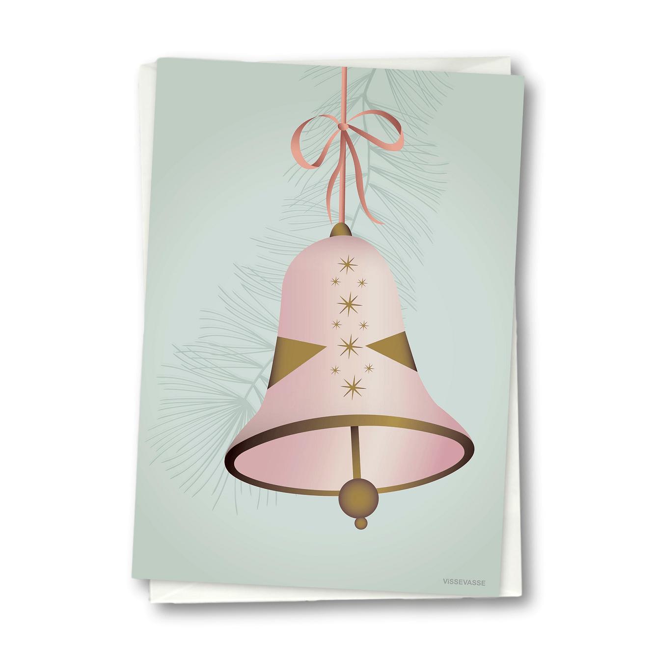 Vissevasse Christmas Bell Greeting Card 10,5 x 15 cm, różowy